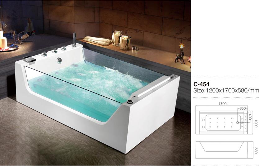 C-454 (2)- Newly Rectangular Double Glass Sides Whirlpool Bath Tub for Two Persons.jpg
