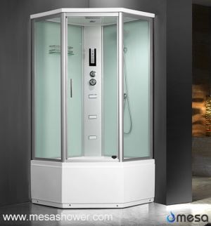 محوطه دوش گوشه شکل الماس با درب شیشه ای پیستونی